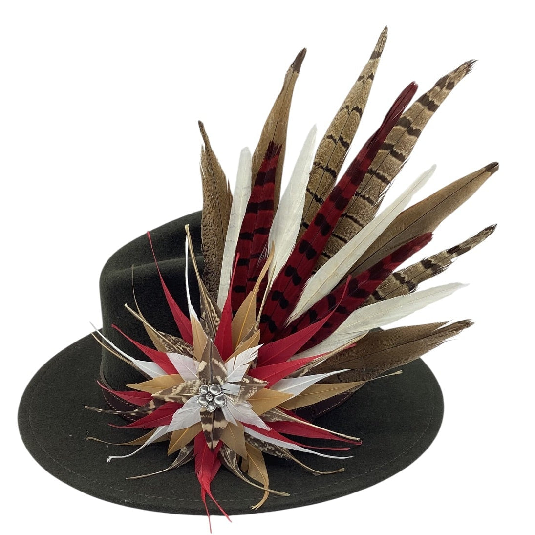 Red, Gold, white and Natural Feather Hat Pin (CFP839)
