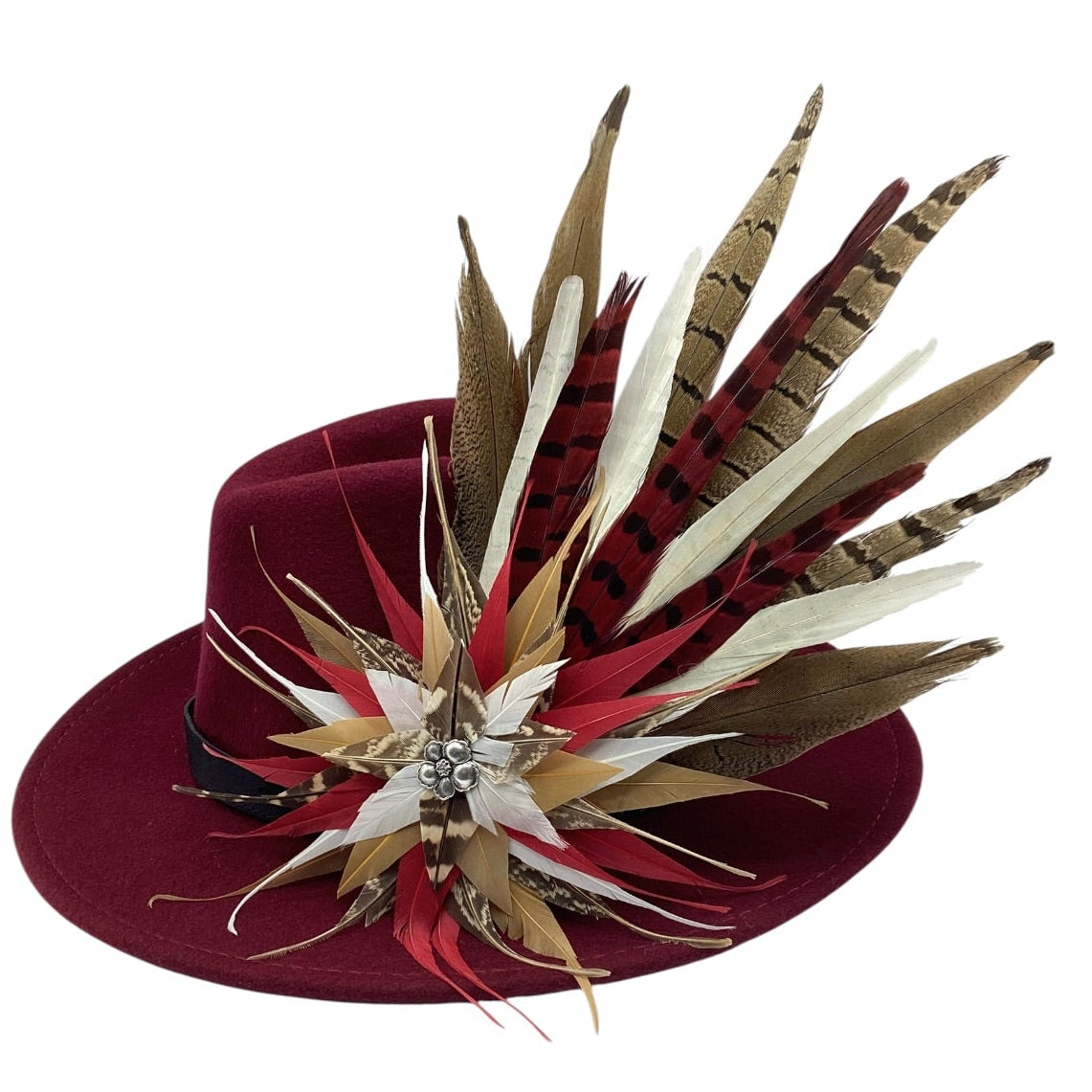 Red, Gold, white and Natural Feather Hat Pin (CFP839)