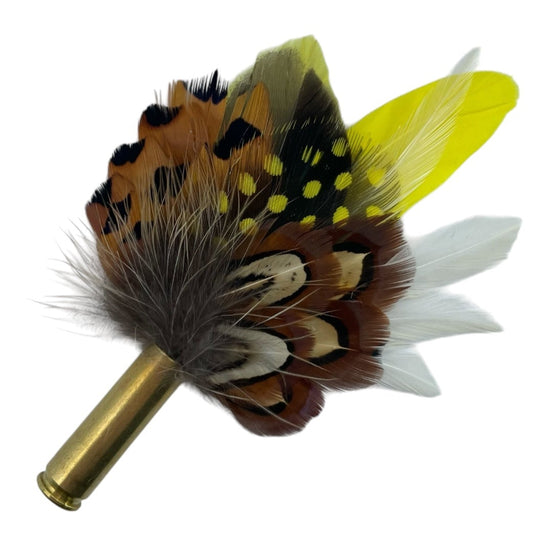 Yellow, White & Natural Feather Hat Pin (CFP740)