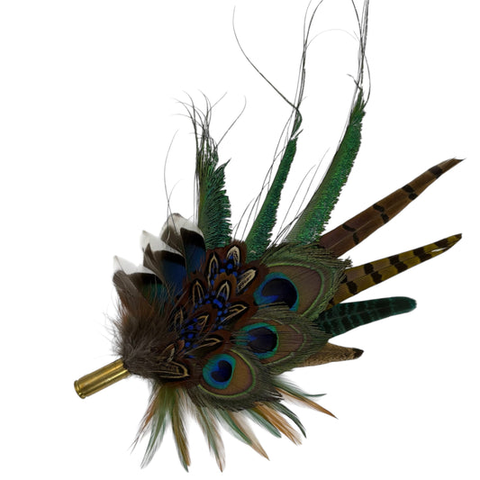 Teal, navy, green, gold & natural Feather Hat Pin (CFP794)