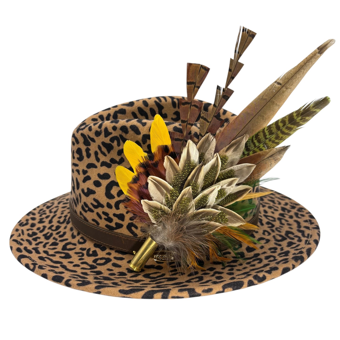Olive green, gold, yellow & natural Feather Hat Pin (CFP806)