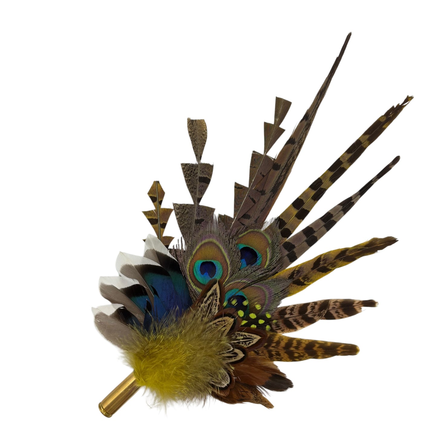 Gold, brown, blue & natural Feather Hat Pin (CFP807)