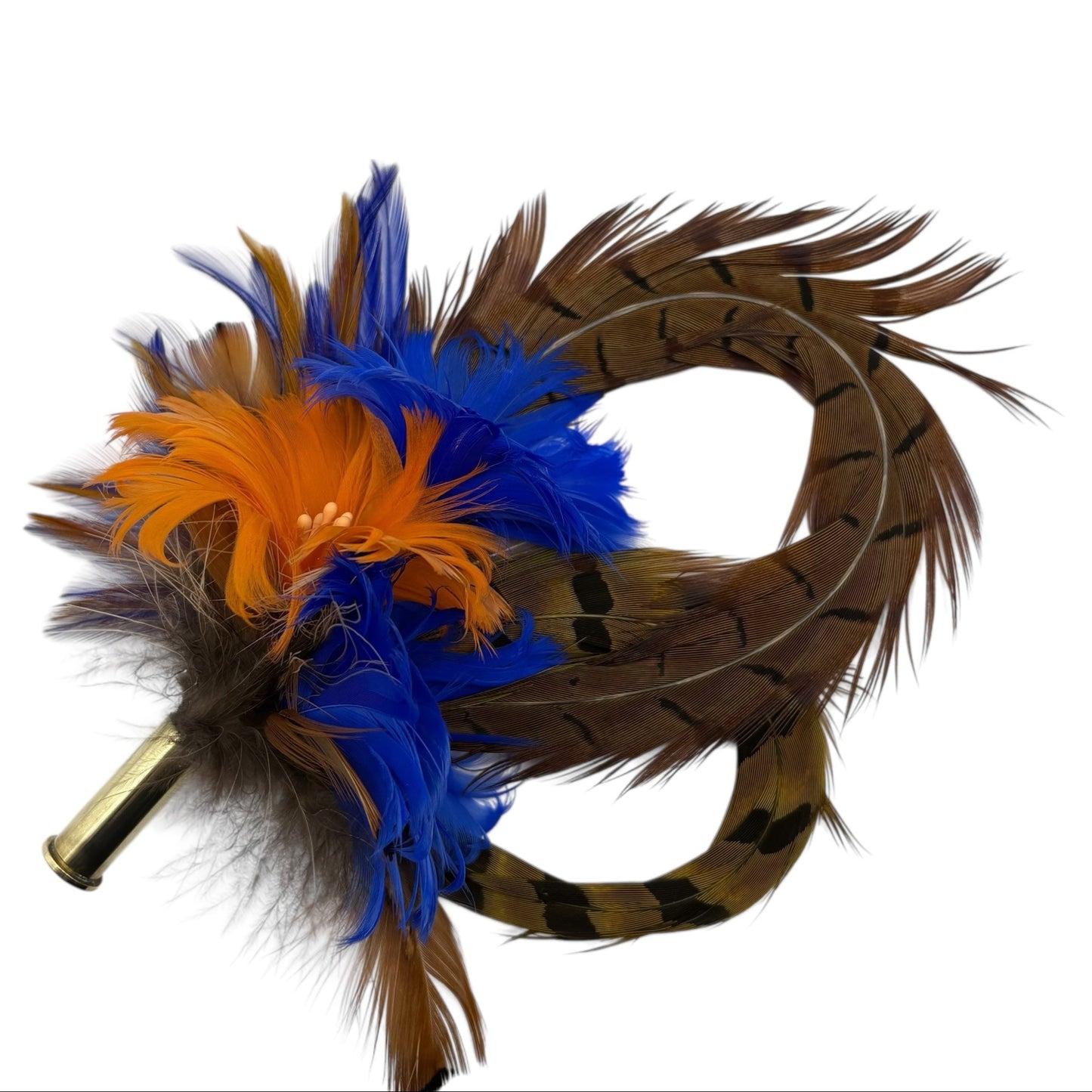 Royal blue, Orange and Natural Feather Hat Pin (CFP514)