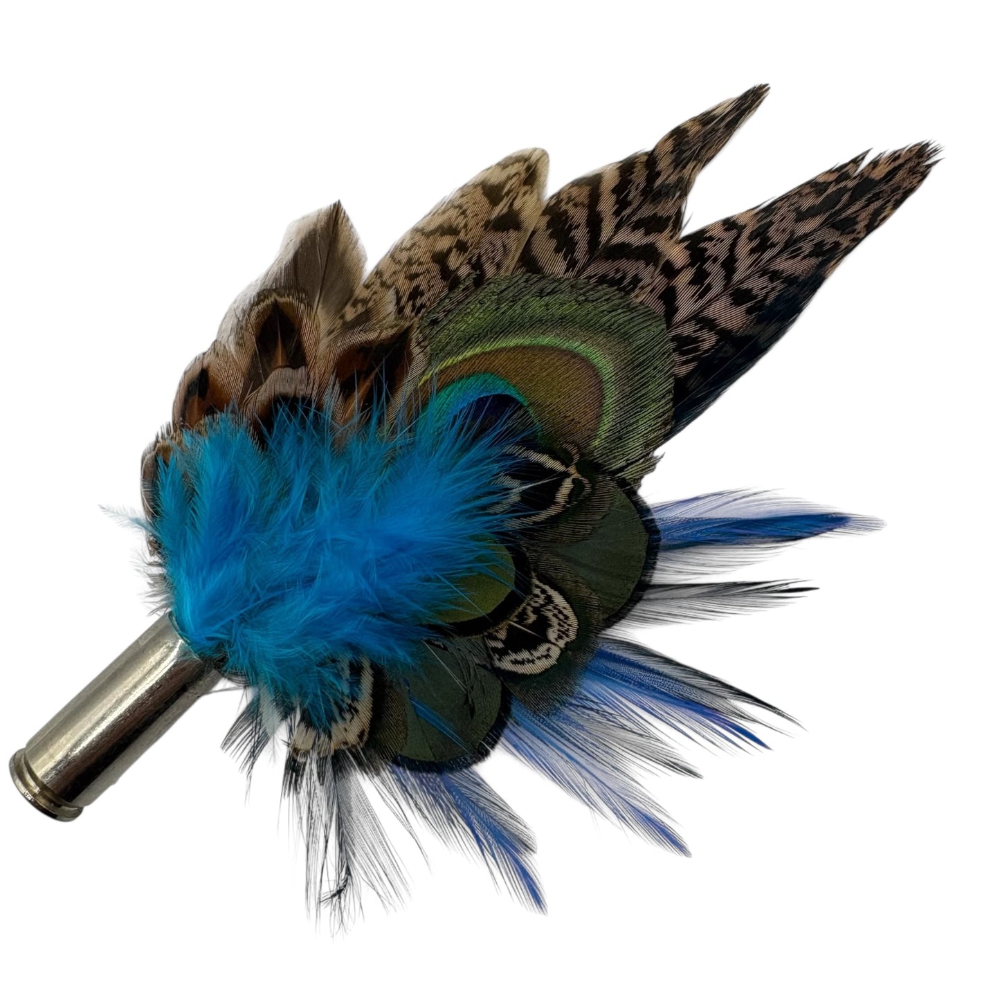 Teal, blue, green and natural Feather Hat Pin (CFP818)