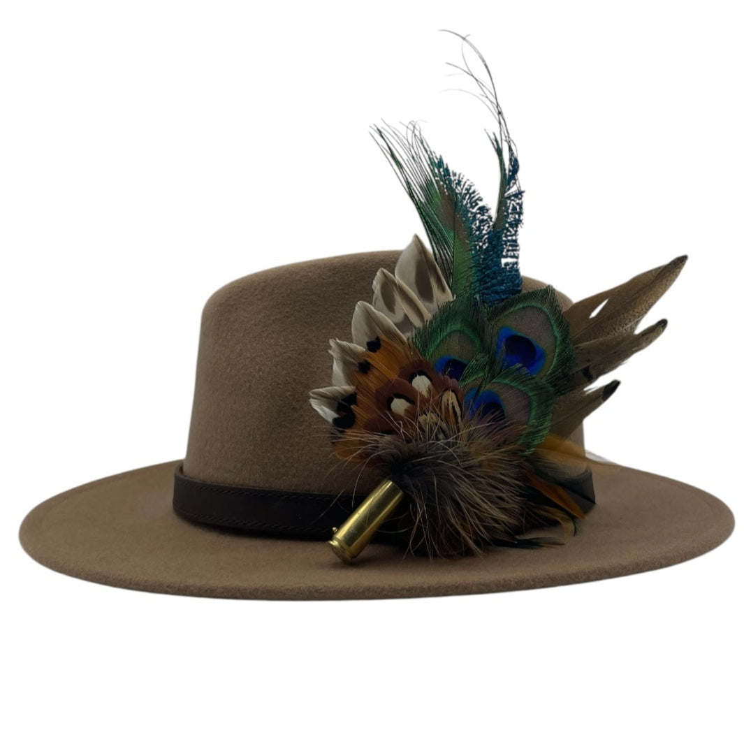 Peacock, Rust & Natural Feather Hat Pin (CFP757)