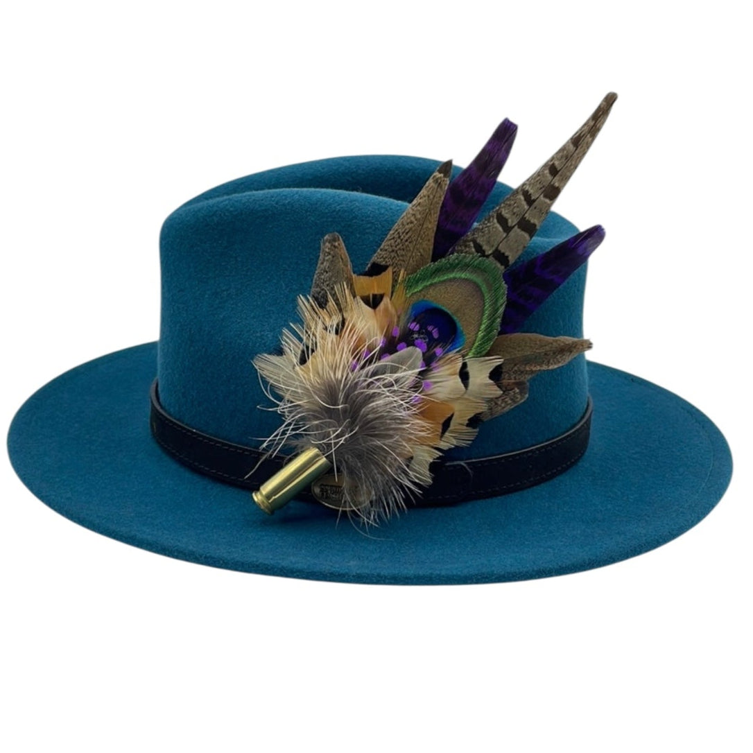 Peacock, Purple & Natural Feather Hat Pin (CFP434)