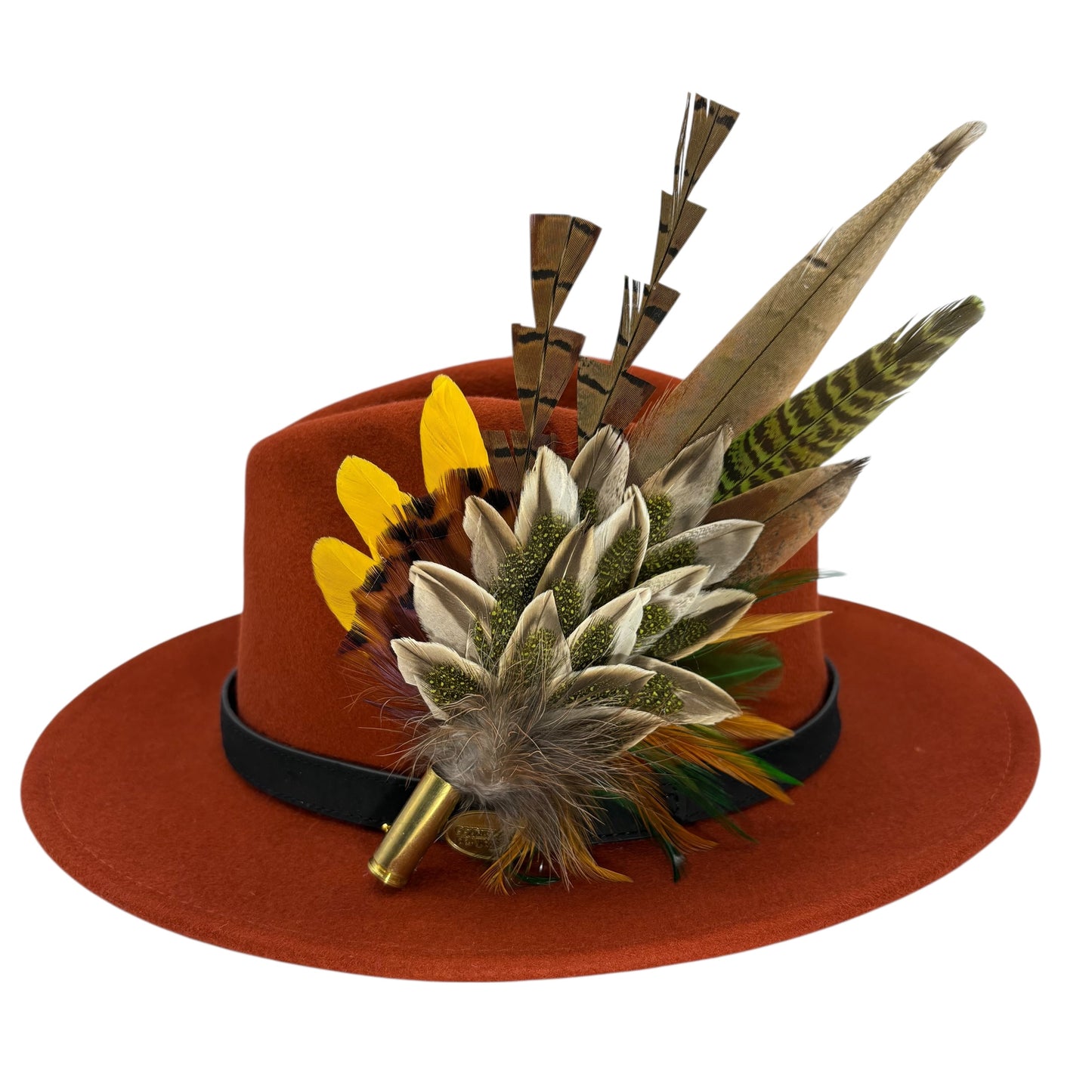 Olive green, gold, yellow & natural Feather Hat Pin (CFP806)