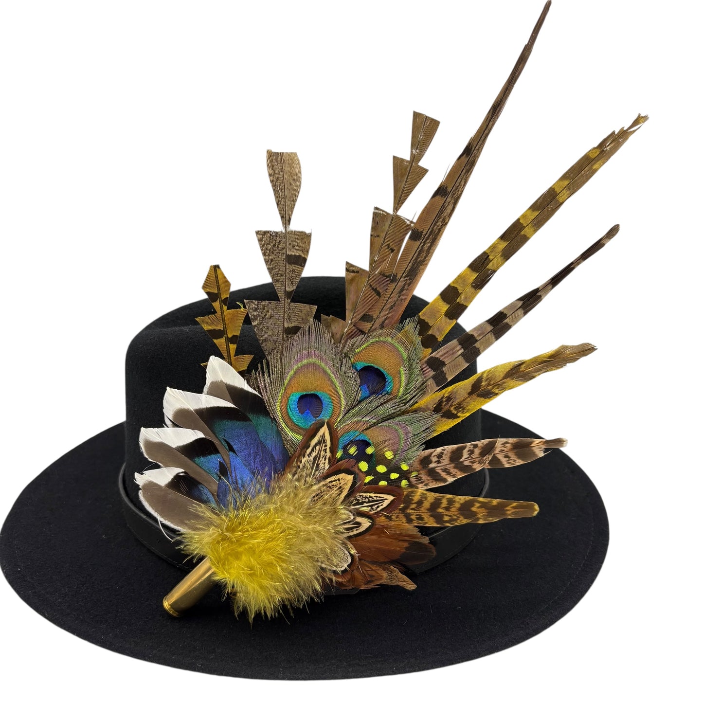 Gold, brown, blue & natural Feather Hat Pin (CFP807)