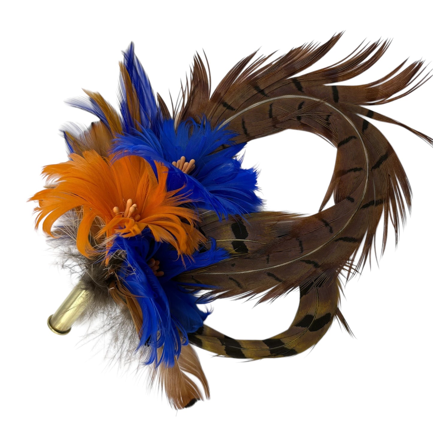 Royal blue, Orange and Natural Feather Hat Pin (CFP514)