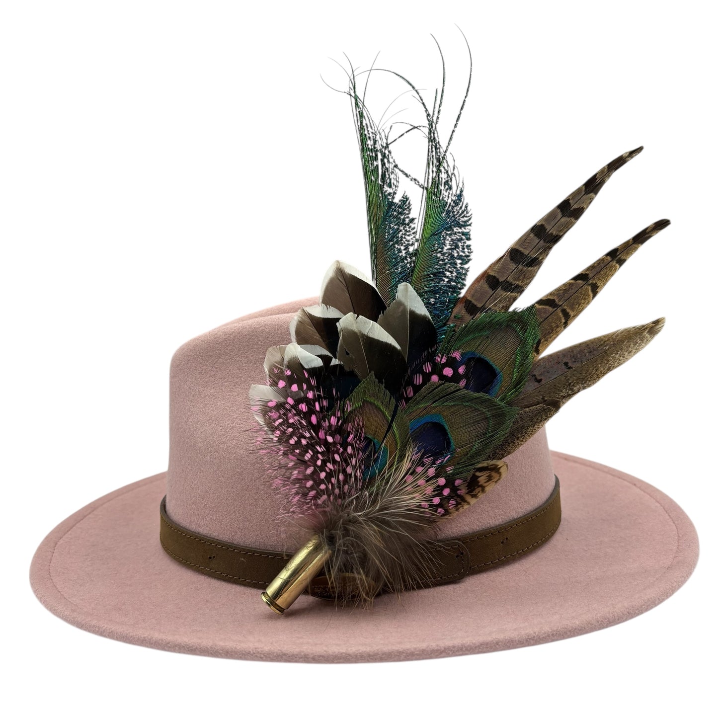 Pink, teal, blue, green an natural Feather Hat Pin (CFP685)