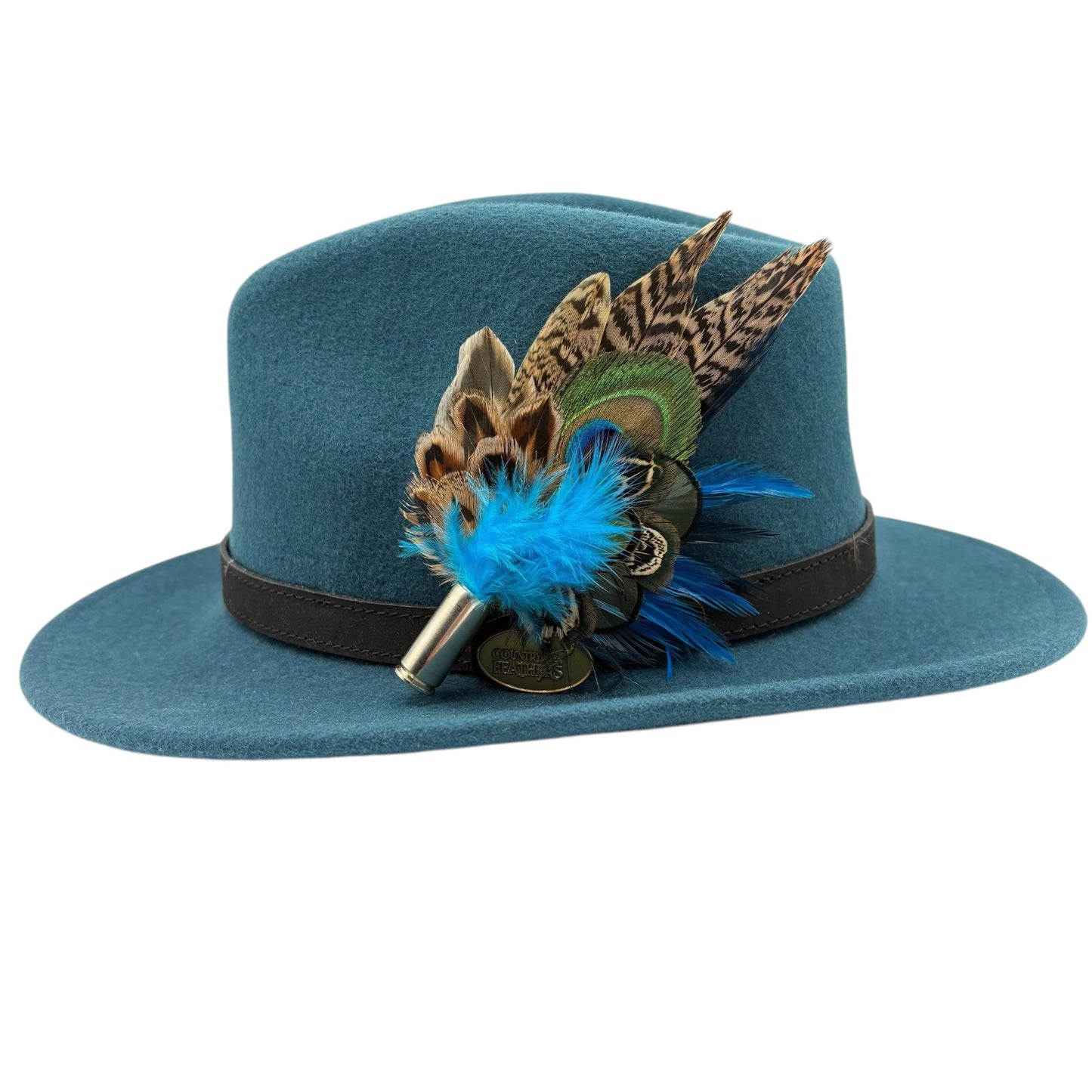 Teal, blue, green and natural Feather Hat Pin (CFP818)