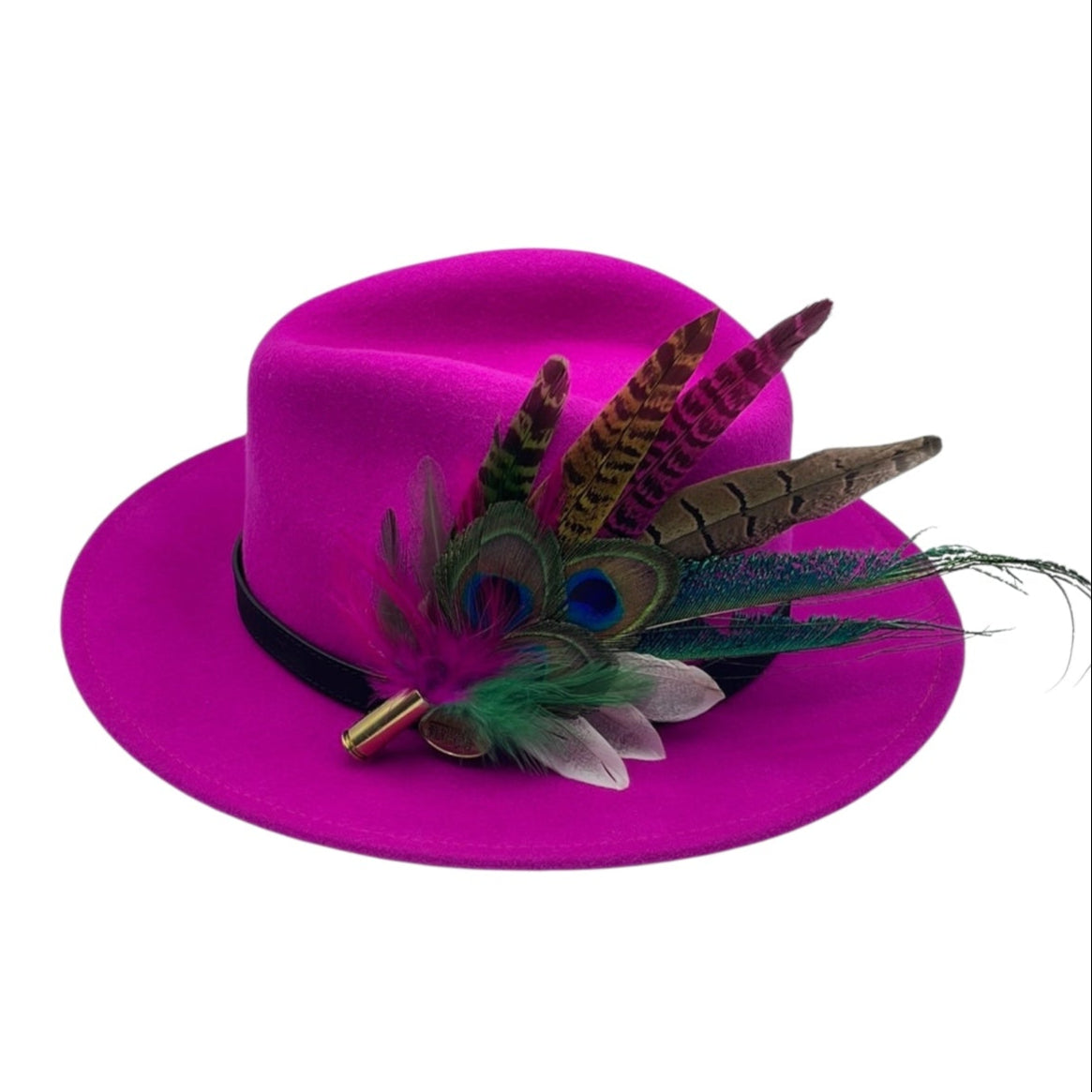 Peacock, Cerise & Green Feather Hat Pin (CFP471)