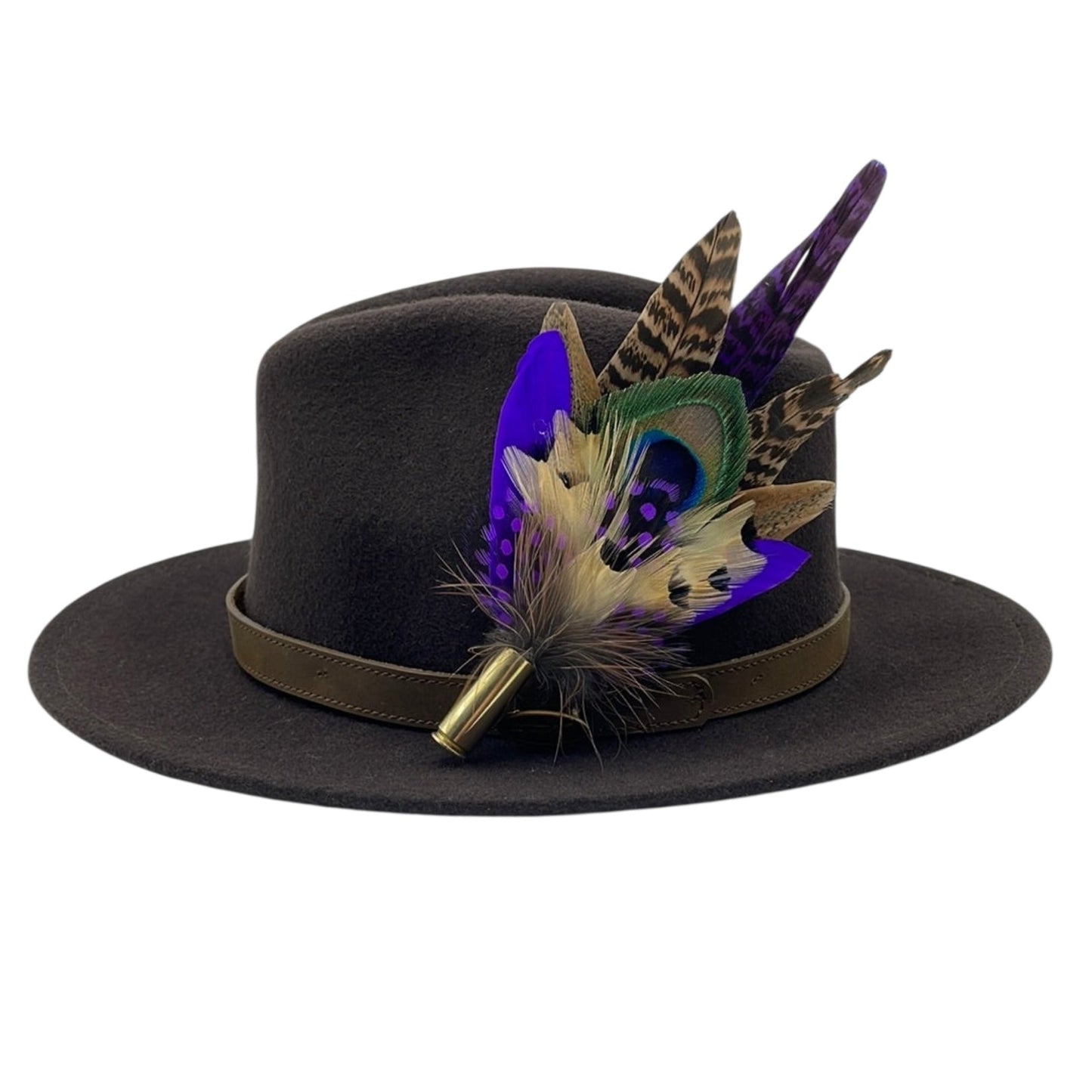 Peacock, Purple & Natural Feather Hat Pin (CFP436)