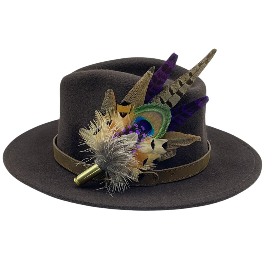 Peacock, Purple & Natural Feather Hat Pin (CFP434)
