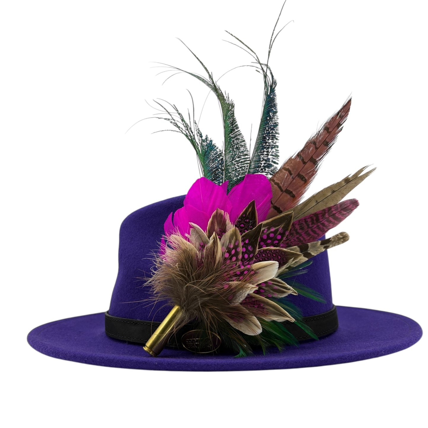 Cerise pink, teal, green & natural Feather Hat Pin (CFP798)