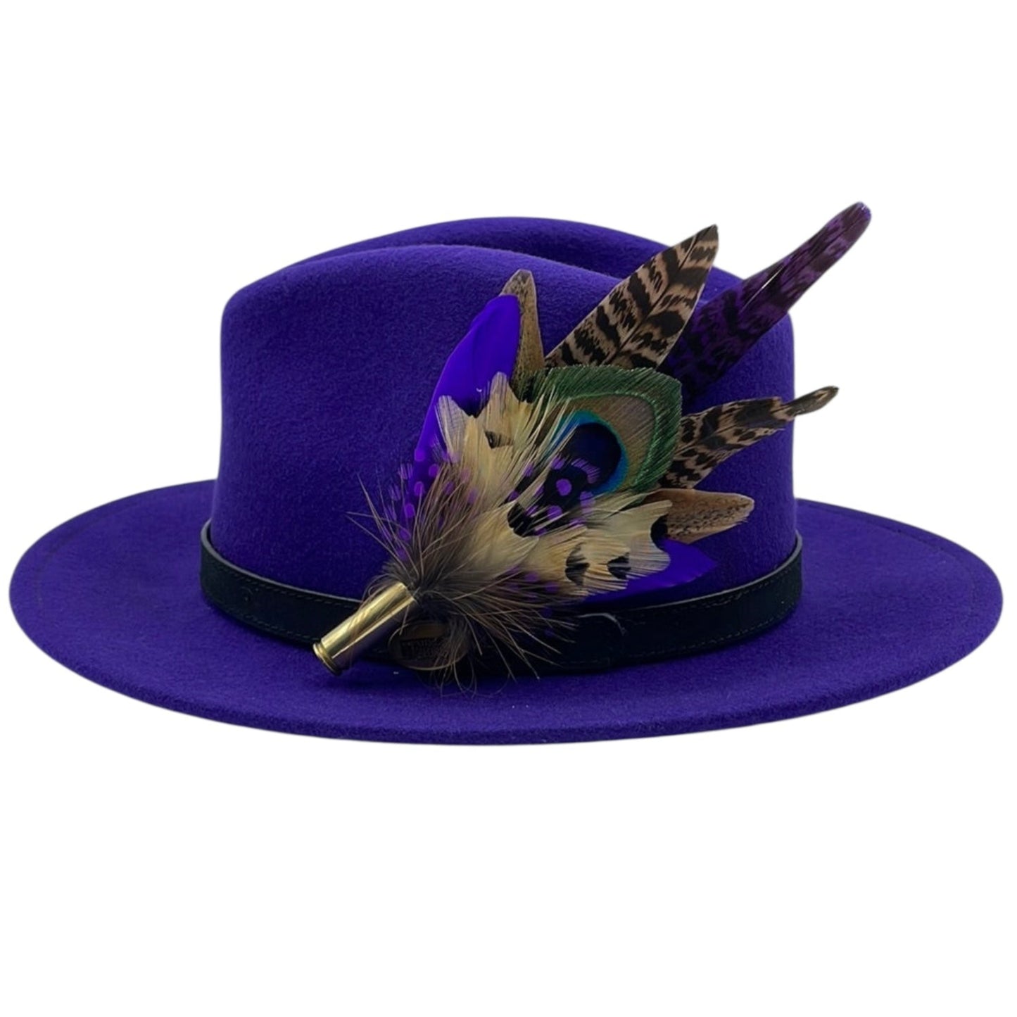 Peacock, Purple & Natural Feather Hat Pin (CFP436)