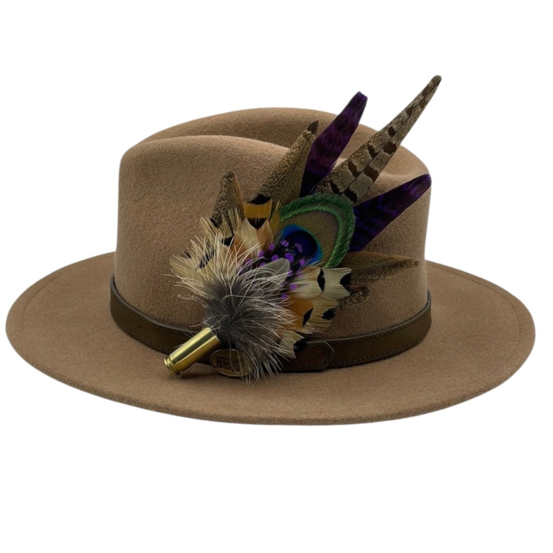Peacock, Purple & Natural Feather Hat Pin (CFP434)
