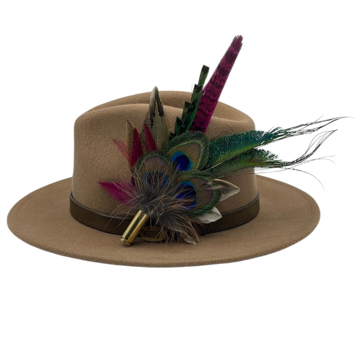 Peacock, Wine & Natural Feather Hat Pin (CFP419)