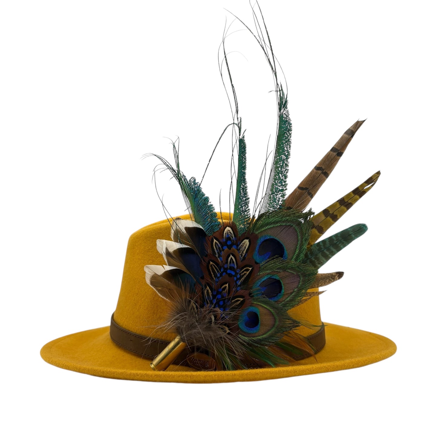 Teal, navy, green, gold & natural Feather Hat Pin (CFP794)