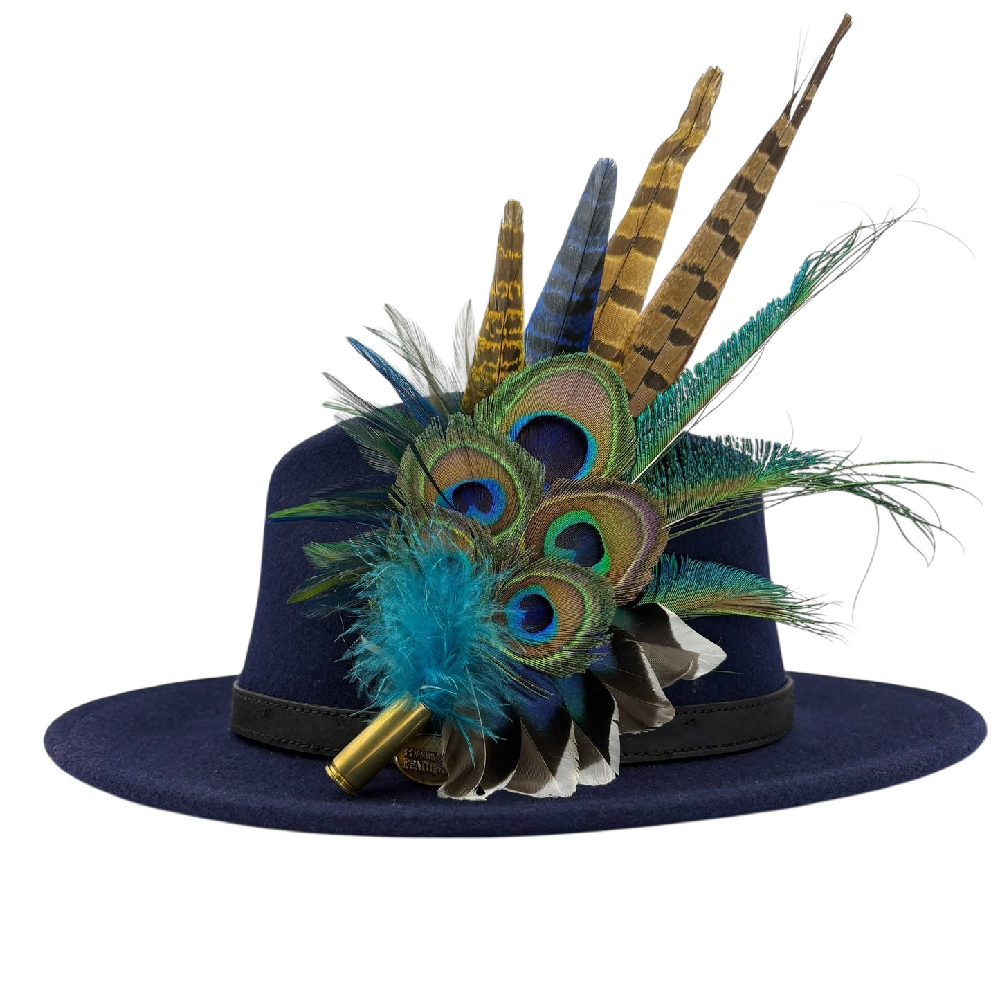 Navy, Green & natural Feather Hat Pin (CFP797)