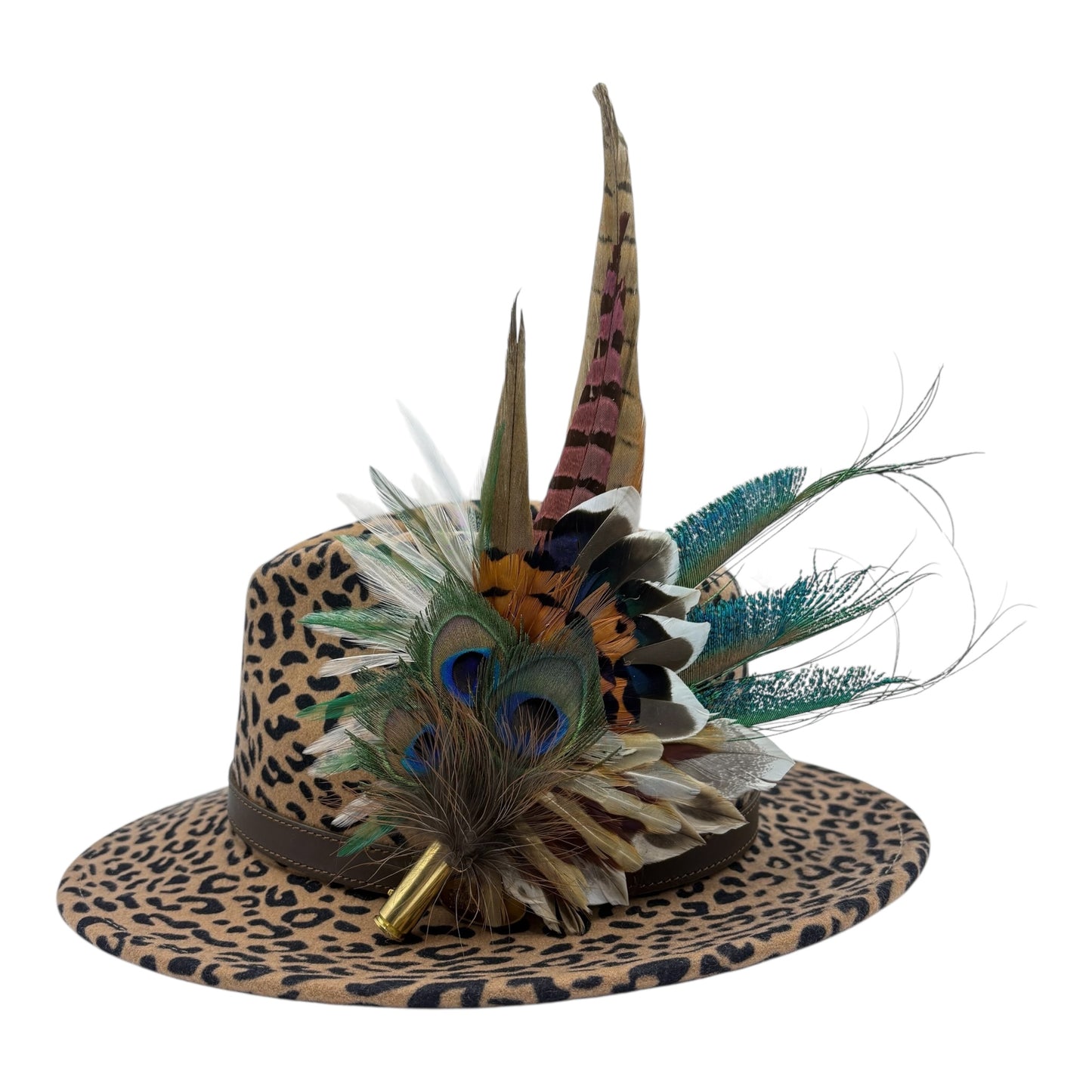 Teal, brown, green, cream & natural Feather Hat Pin (CFP795)
