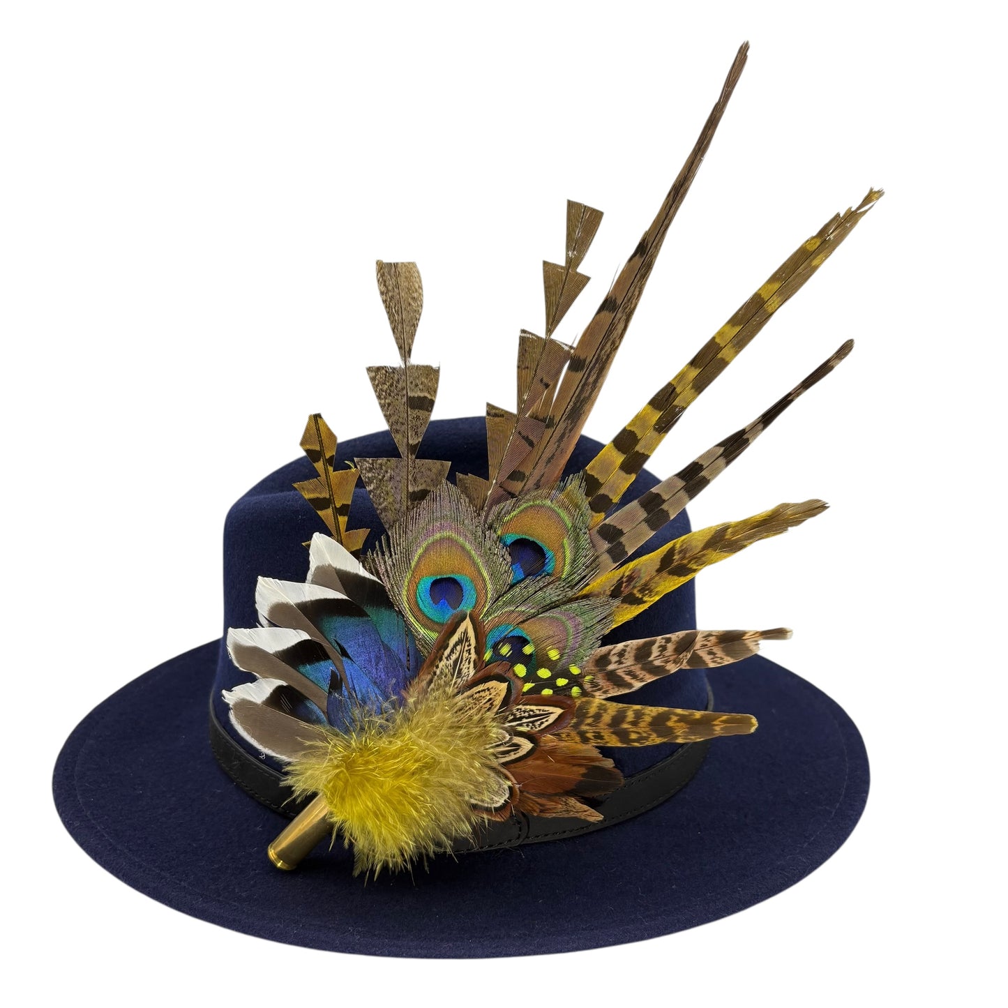Gold, brown, blue & natural Feather Hat Pin (CFP807)