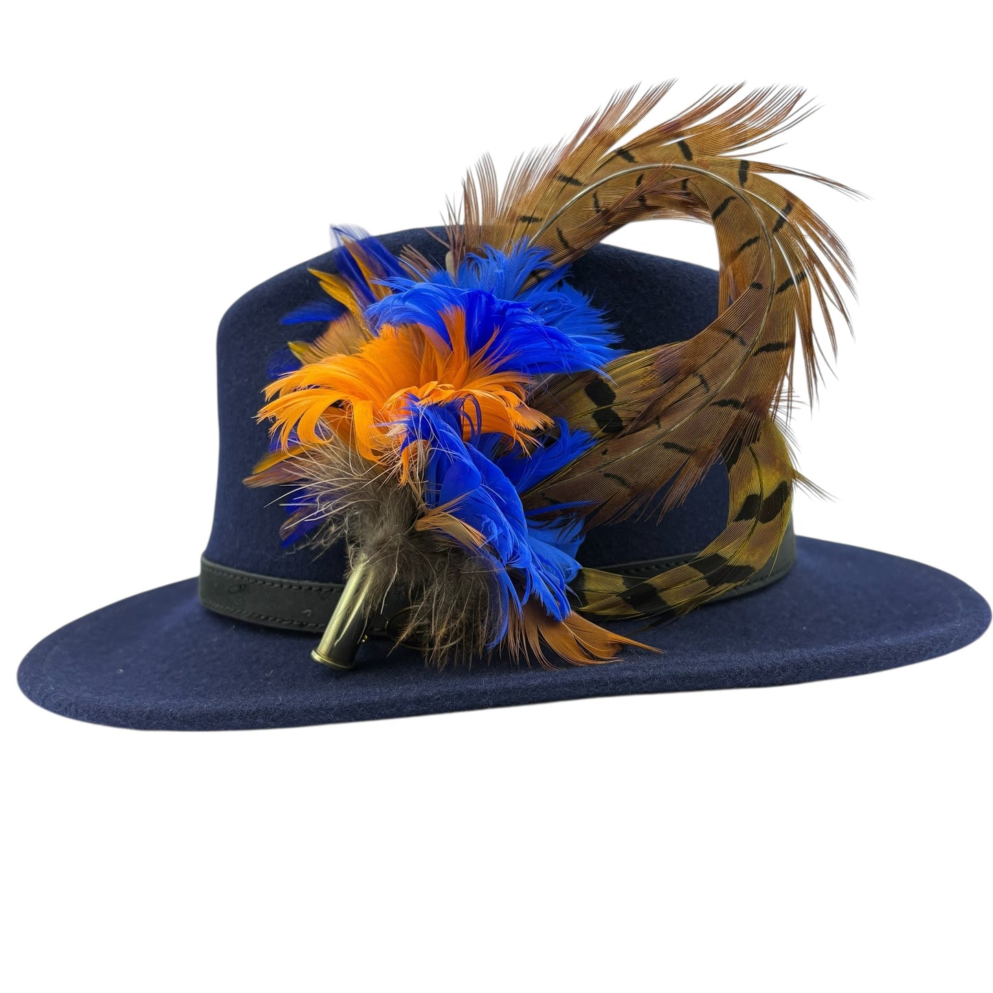 Royal blue, Orange and Natural Feather Hat Pin (CFP514)