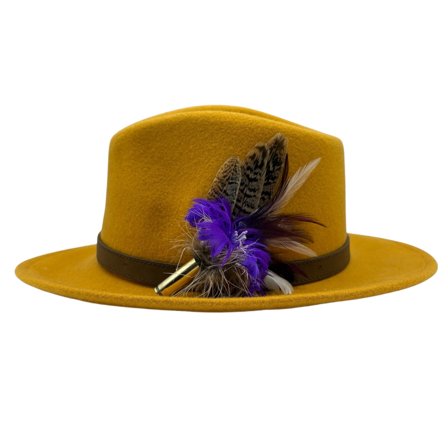 EX DISPLAY REDUCED PRICE. Purple, white and natural Feather Hat Pin (CFP644)