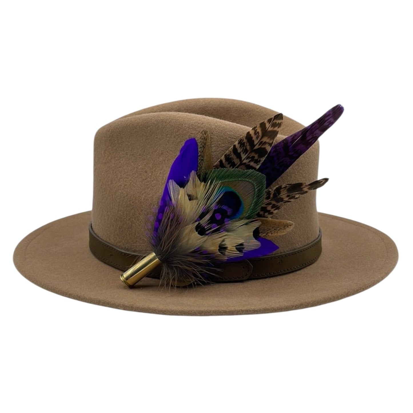Peacock, Purple & Natural Feather Hat Pin (CFP436)