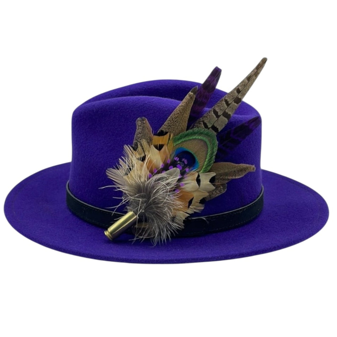 Peacock, Purple & Natural Feather Hat Pin (CFP434)