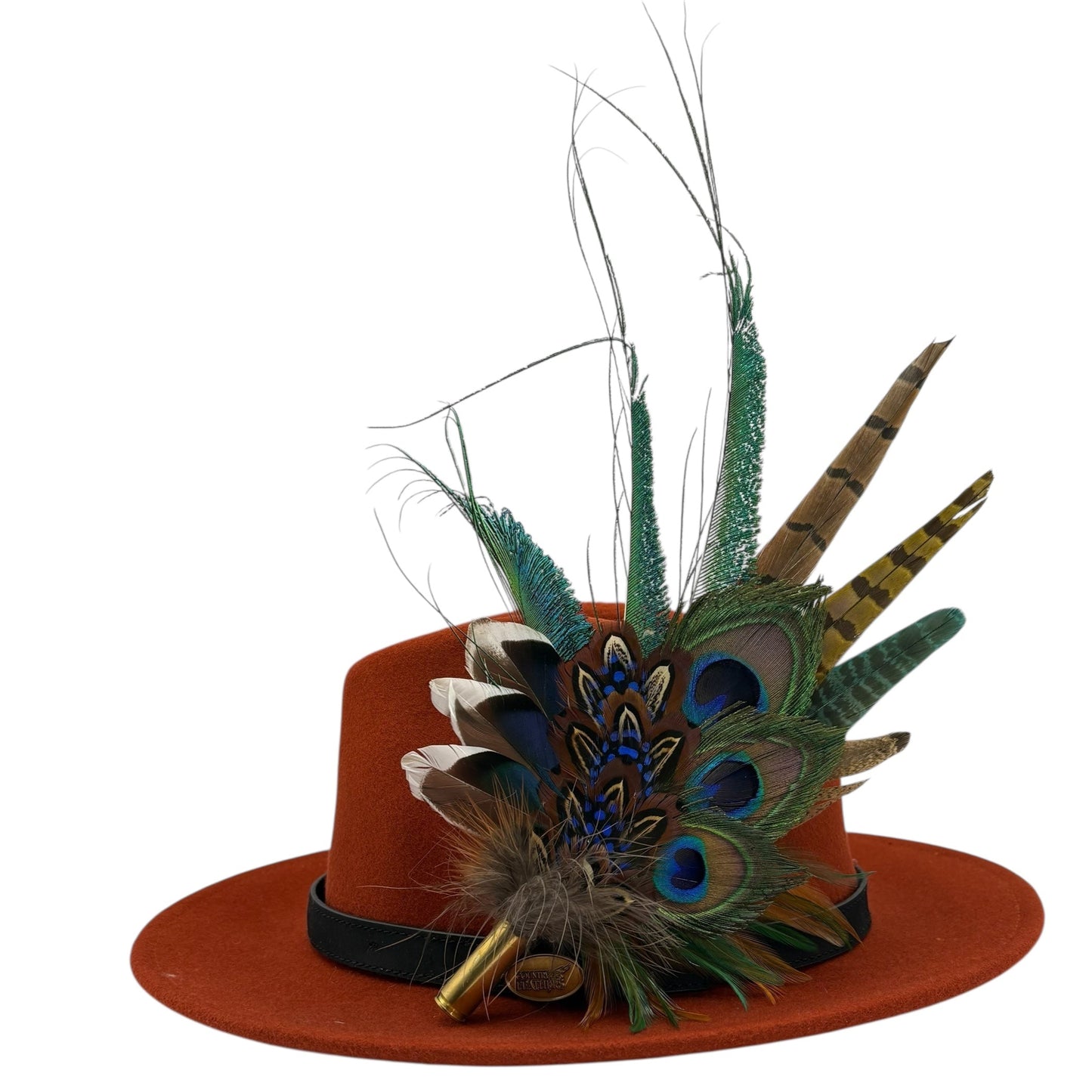 Teal, navy, green, gold & natural Feather Hat Pin (CFP794)