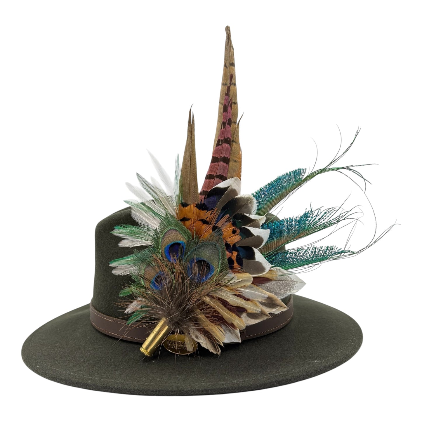 Teal, brown, green, cream & natural Feather Hat Pin (CFP795)