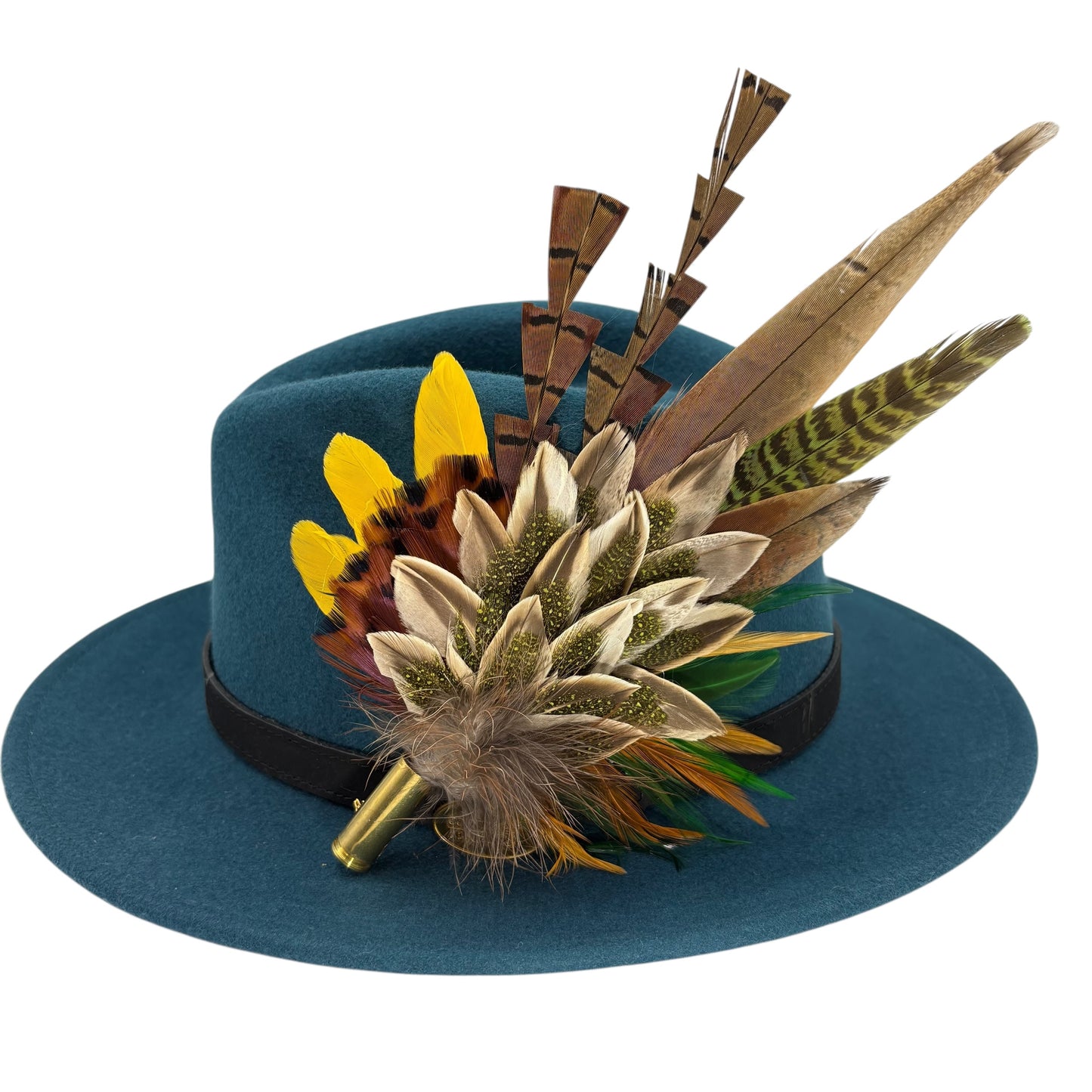 Olive green, gold, yellow & natural Feather Hat Pin (CFP806)