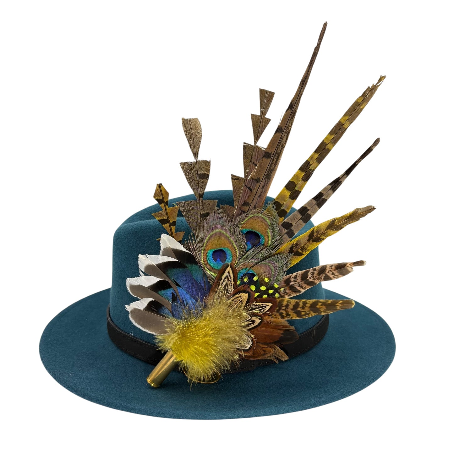 Gold, brown, blue & natural Feather Hat Pin (CFP807)