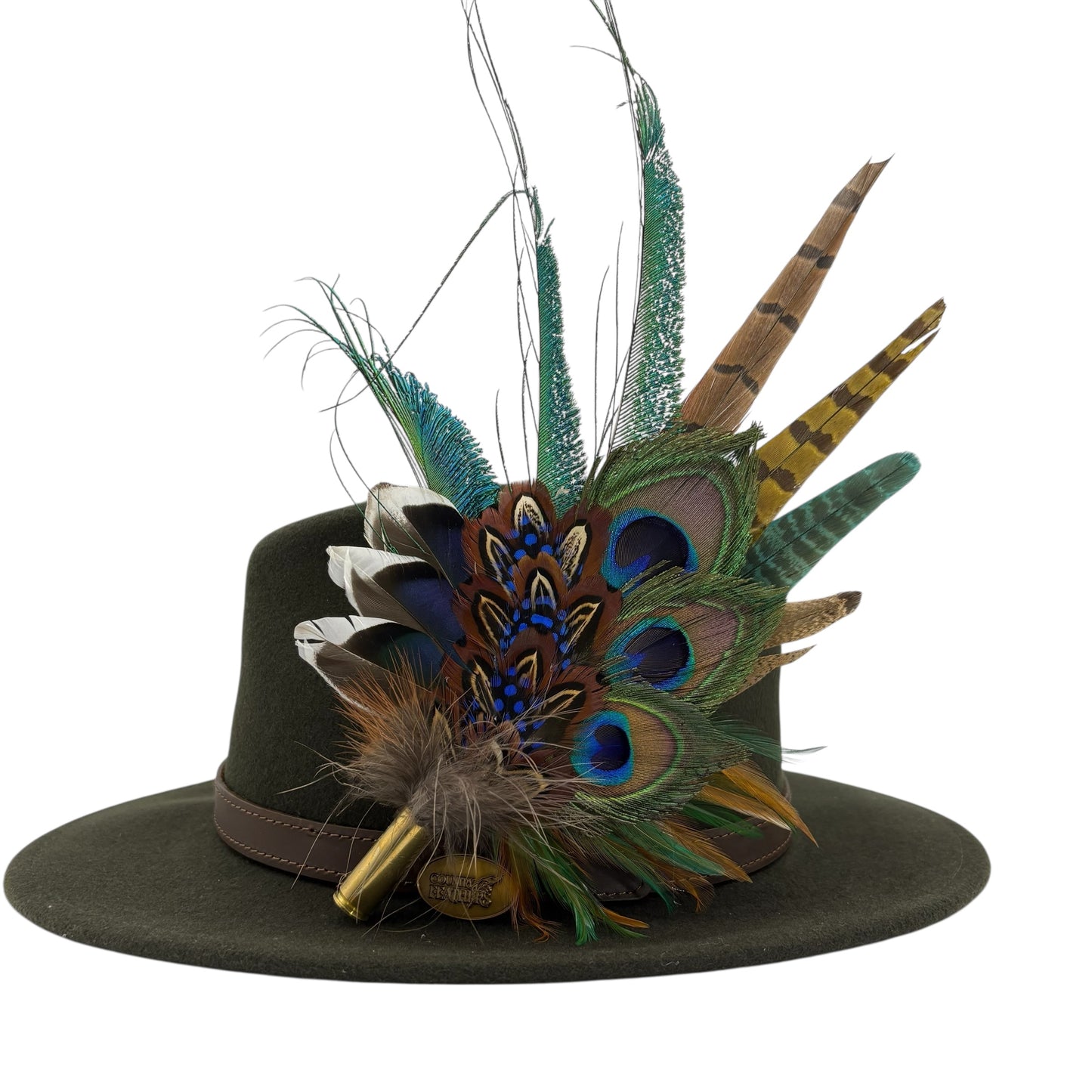 Teal, navy, green, gold & natural Feather Hat Pin (CFP794)