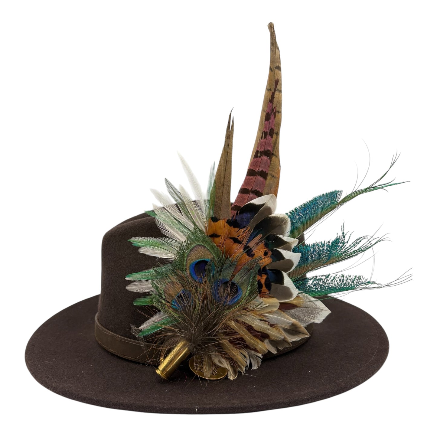 Teal, brown, green, cream & natural Feather Hat Pin (CFP795)