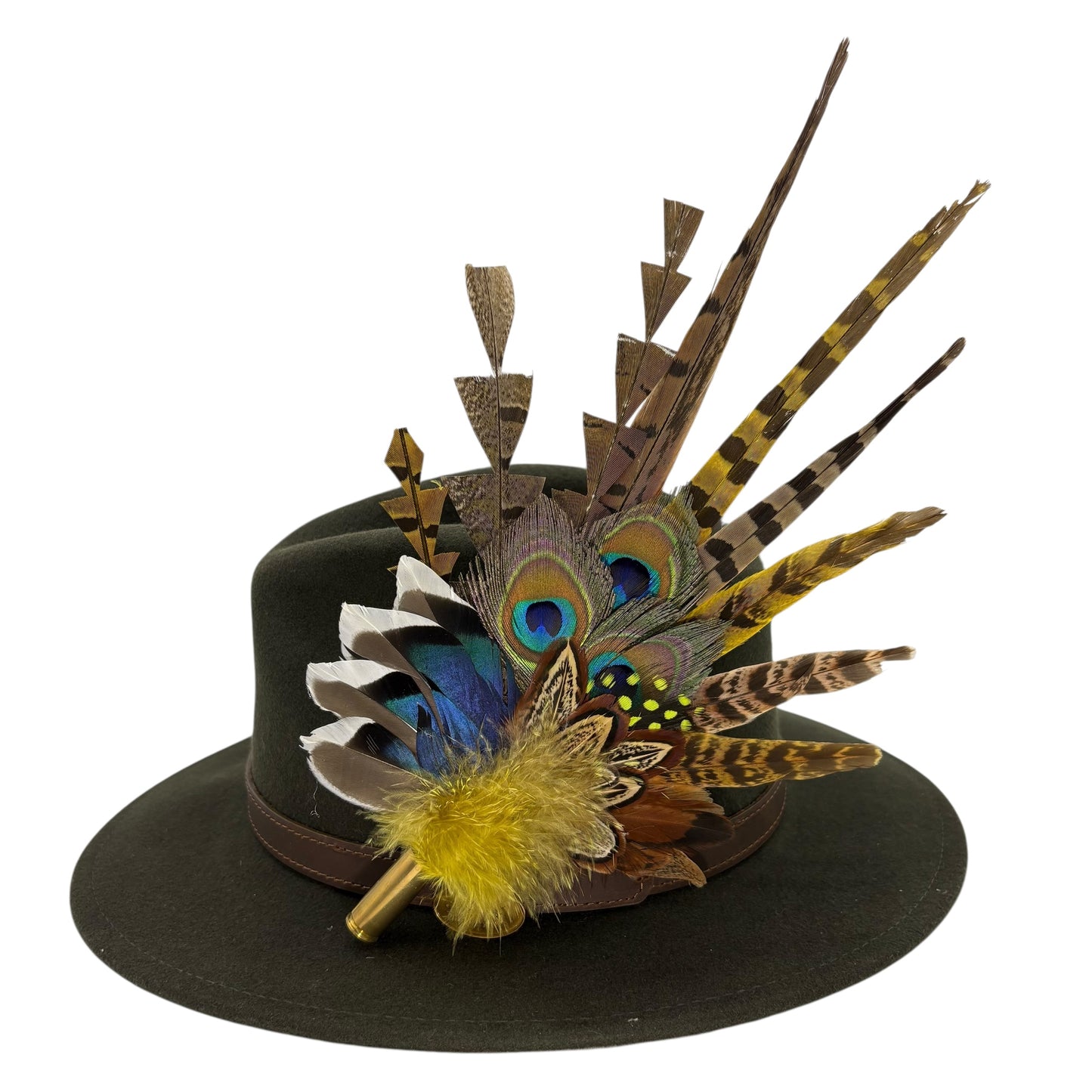 Gold, brown, blue & natural Feather Hat Pin (CFP807)