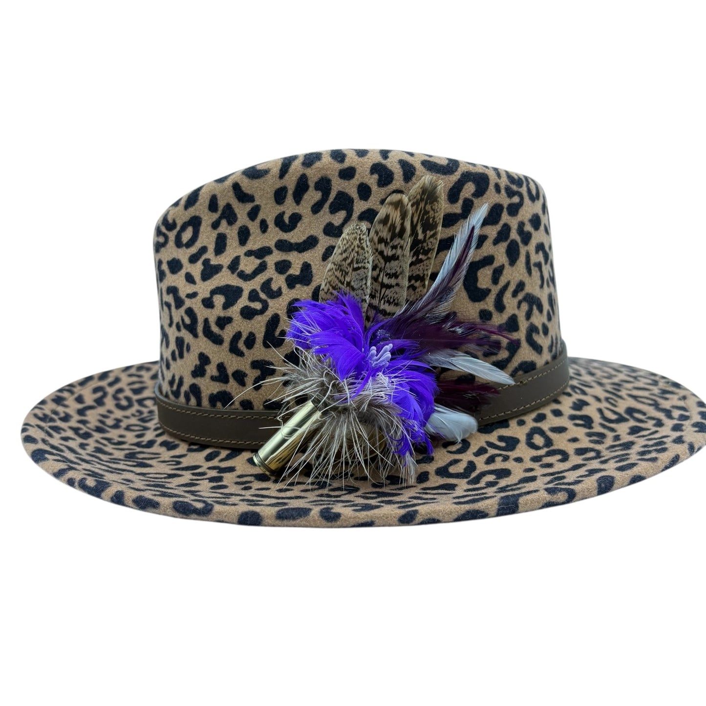 EX DISPLAY REDUCED PRICE. Purple, white and natural Feather Hat Pin (CFP644)