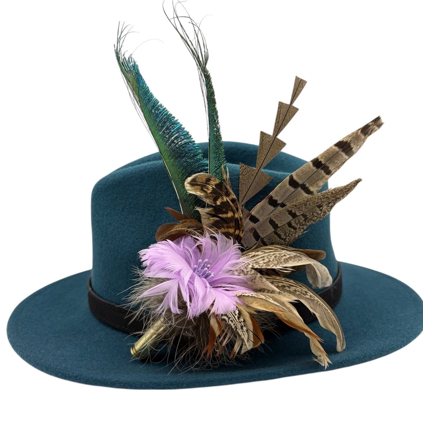 Lilac, teal and natural Feather Hat Pin (CFP559)