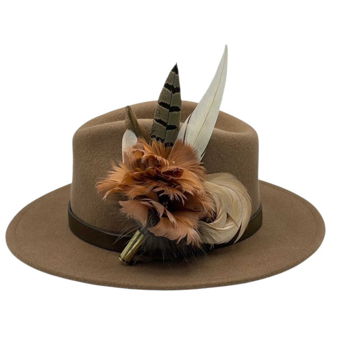 Coffee, Peach & White Feather hat Pin (CFP414)