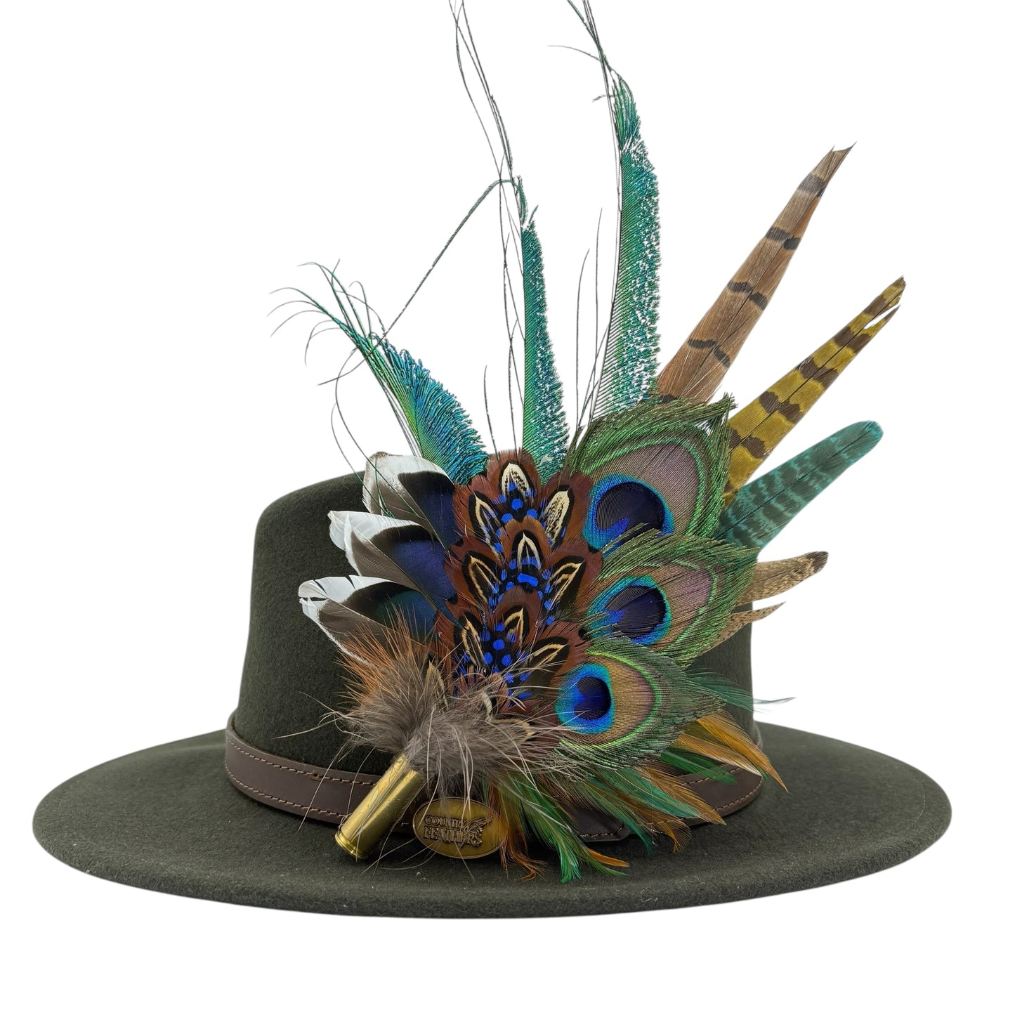 Teal, navy, green, gold & natural Feather Hat Pin (CFP794)