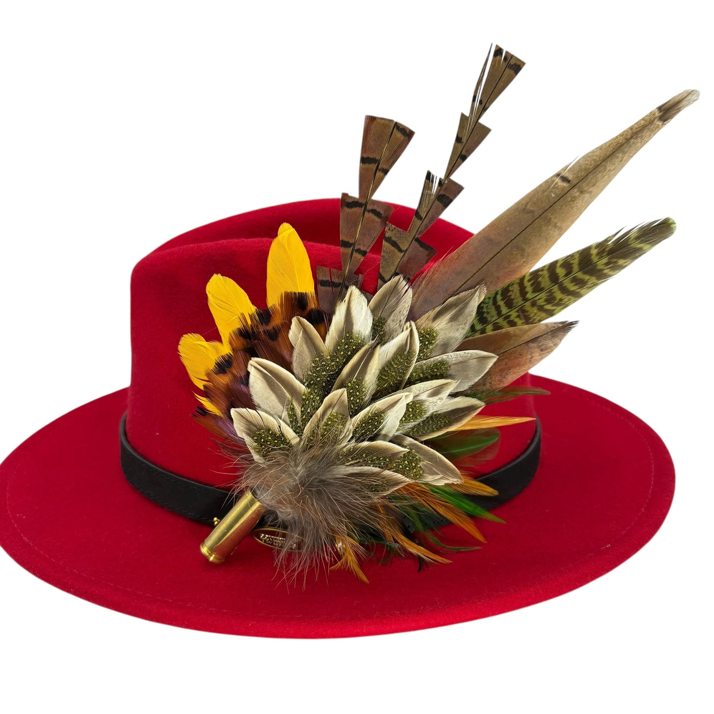 Olive green, gold, yellow & natural Feather Hat Pin (CFP806)