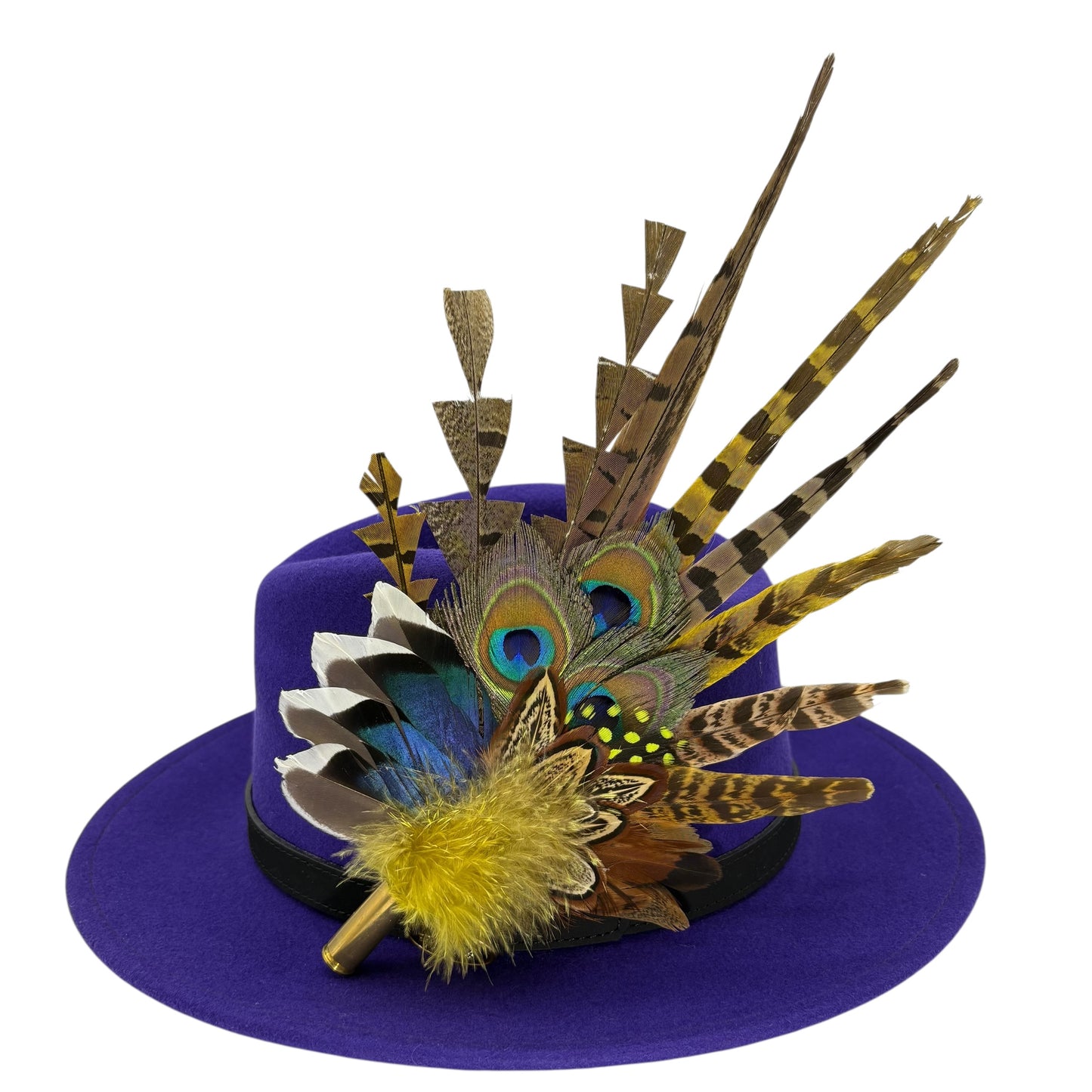 Gold, brown, blue & natural Feather Hat Pin (CFP807)