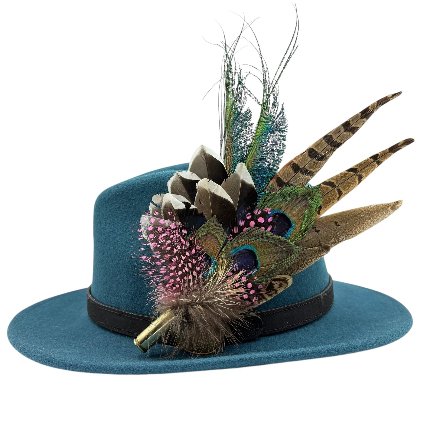 Pink, teal, blue, green an natural Feather Hat Pin (CFP685)