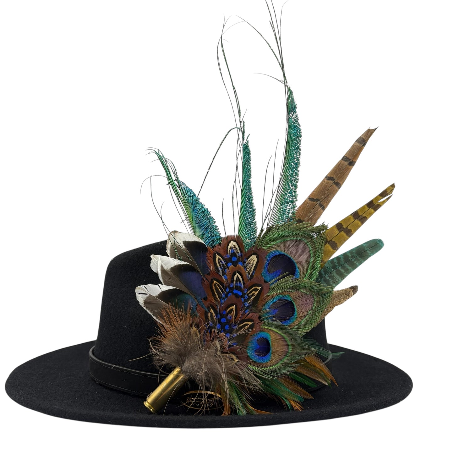 Teal, navy, green, gold & natural Feather Hat Pin (CFP794)