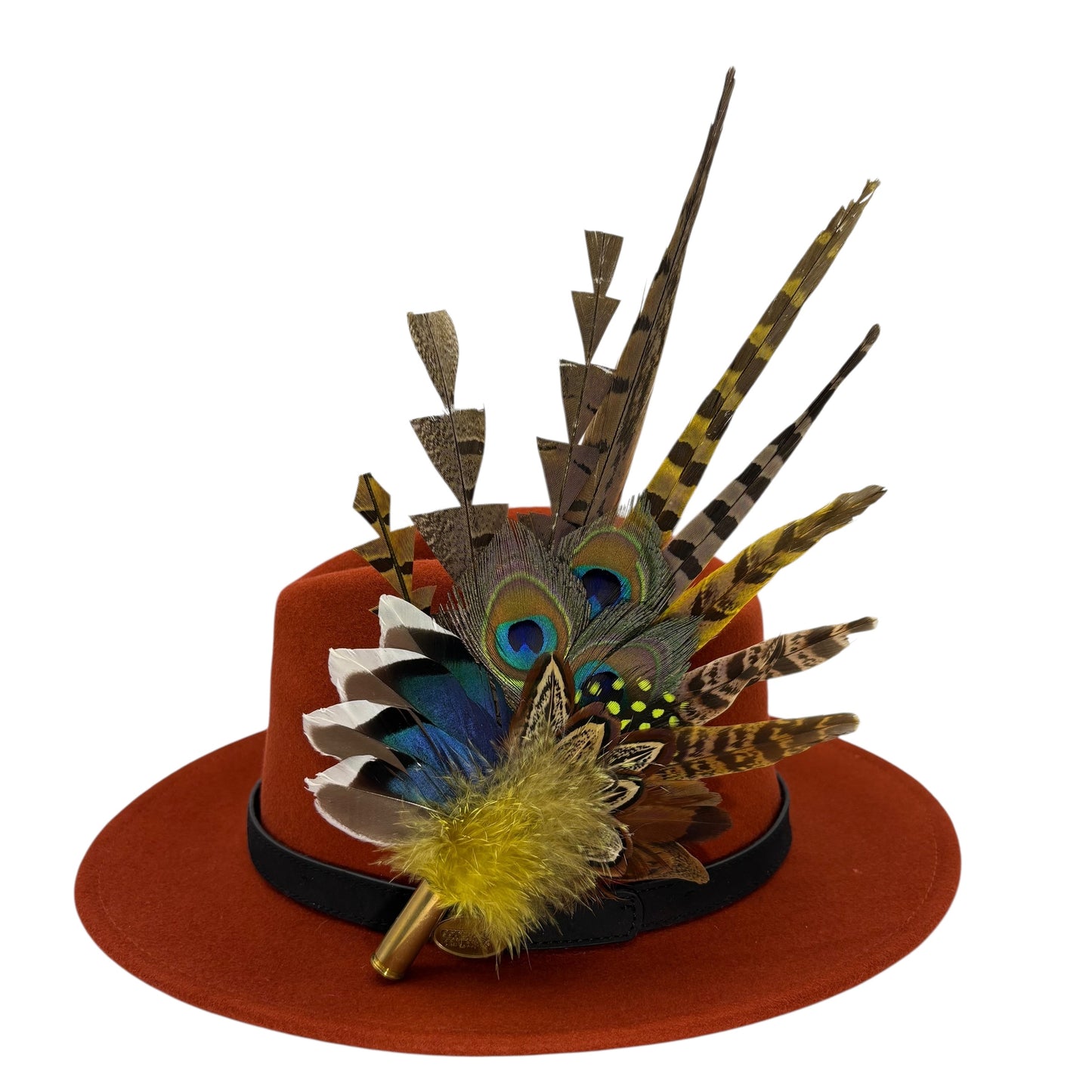 Gold, brown, blue & natural Feather Hat Pin (CFP807)