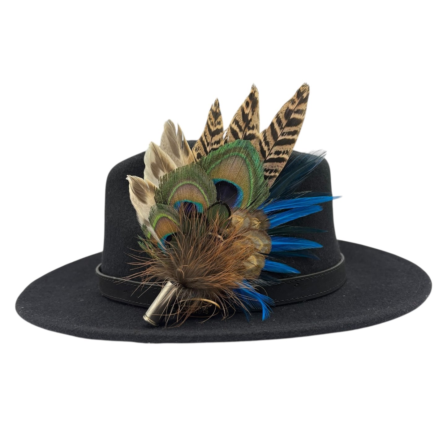 Turquoise, navy, green and natural Feather Hat Pin (CFP820)