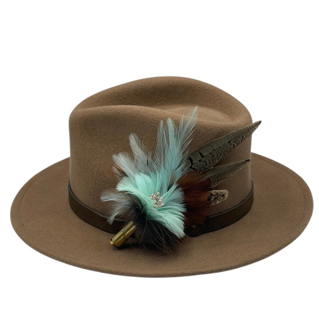 Pale Aqua & Natural Feather Hat Pin (CFP475)