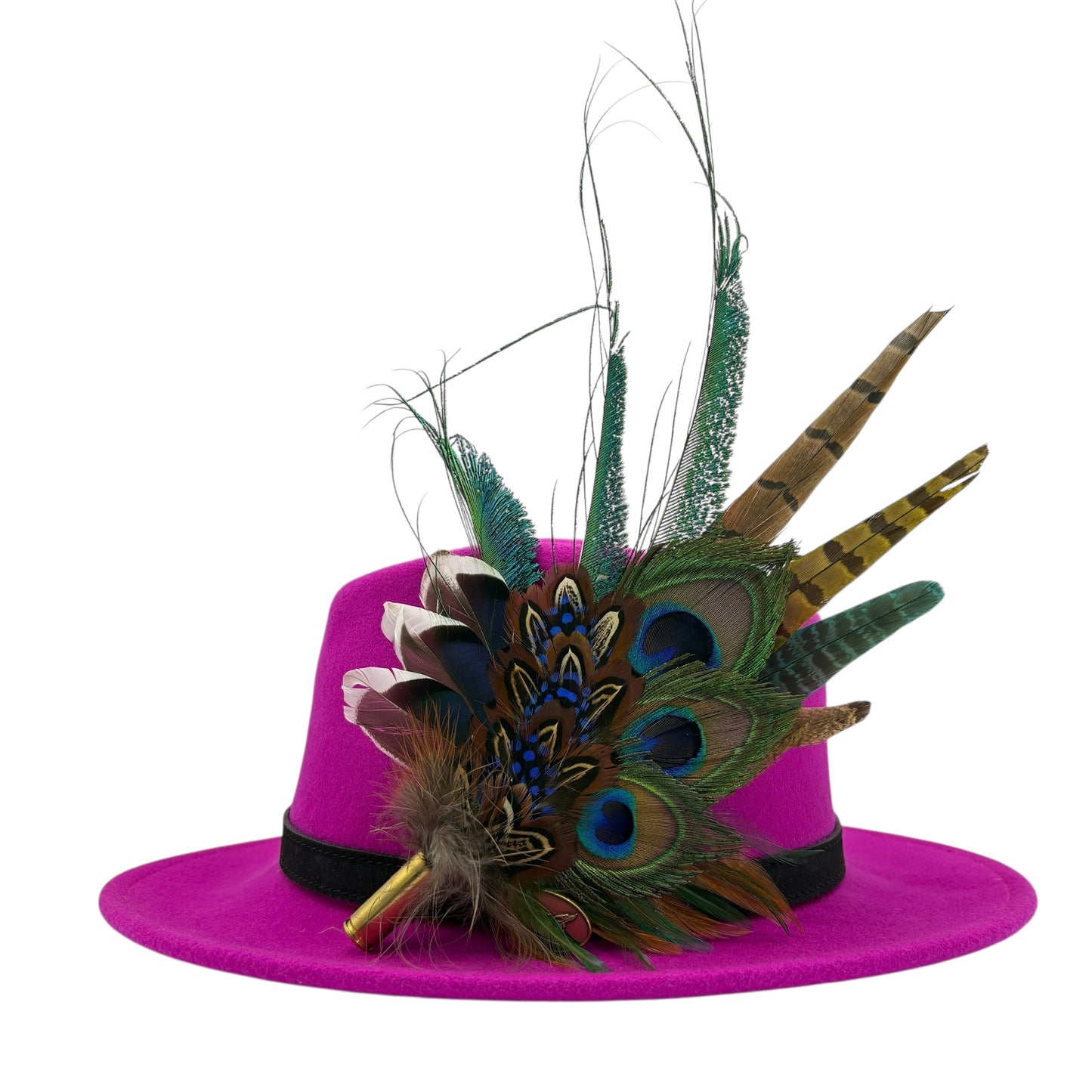 Teal, navy, green, gold & natural Feather Hat Pin (CFP794)