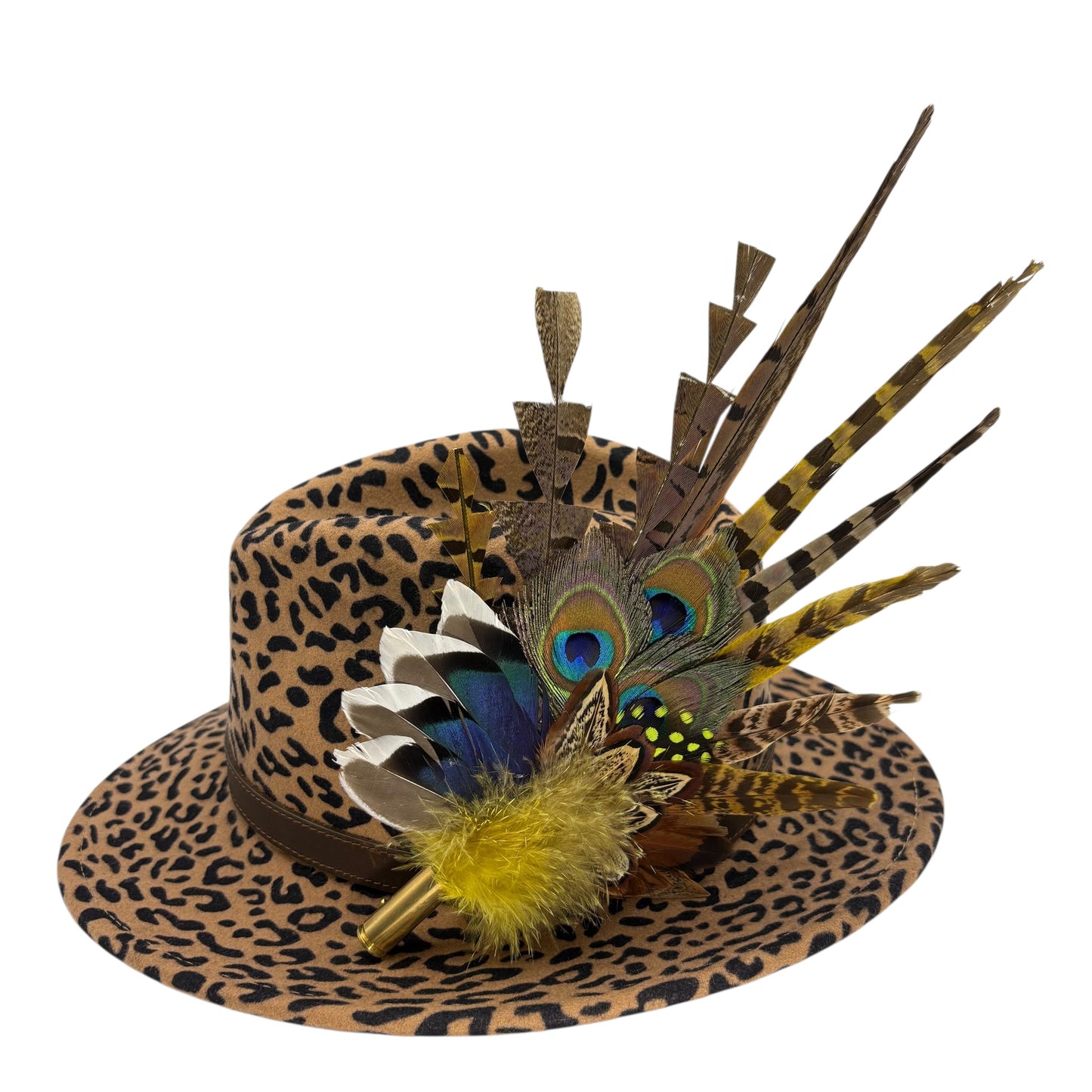 Gold, brown, blue & natural Feather Hat Pin (CFP807)